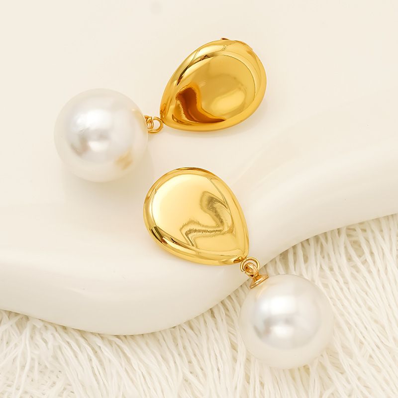Orecchini unisex alla moda con goccia d'acqua e perle, semplici orecchini retrò in acciaio inossidabile_voghion.com