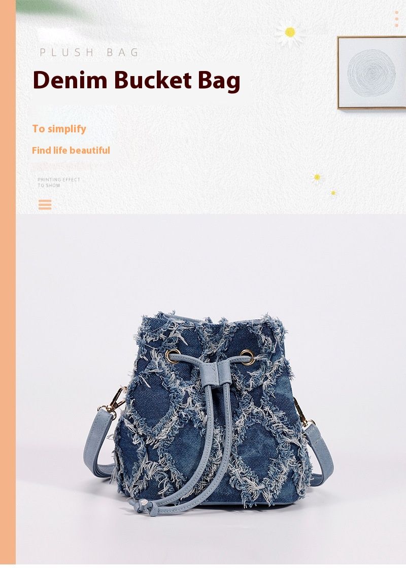 Nuova borsa a secchiello da cowboy con motivo tie-dyed Lingge Mini Cross Border Nuova borsa a tracolla da donna con coulisse e bordo in peluche Borsa da donna_voghion.com