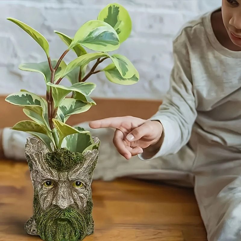 Creative Resin Crafts Tree Stump Elder Head Statue Flower Pot Ornament Home Decoration Outdoor Garden Potted Plant_voghion.com