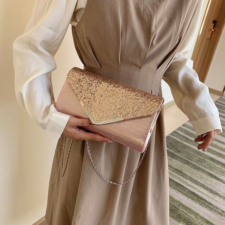 Dinner Handheld Bag Fashionable Diagonal Straddle Grasping Sequins PU Leather Magnetic Buckle Flash Material Women's_voghion.com