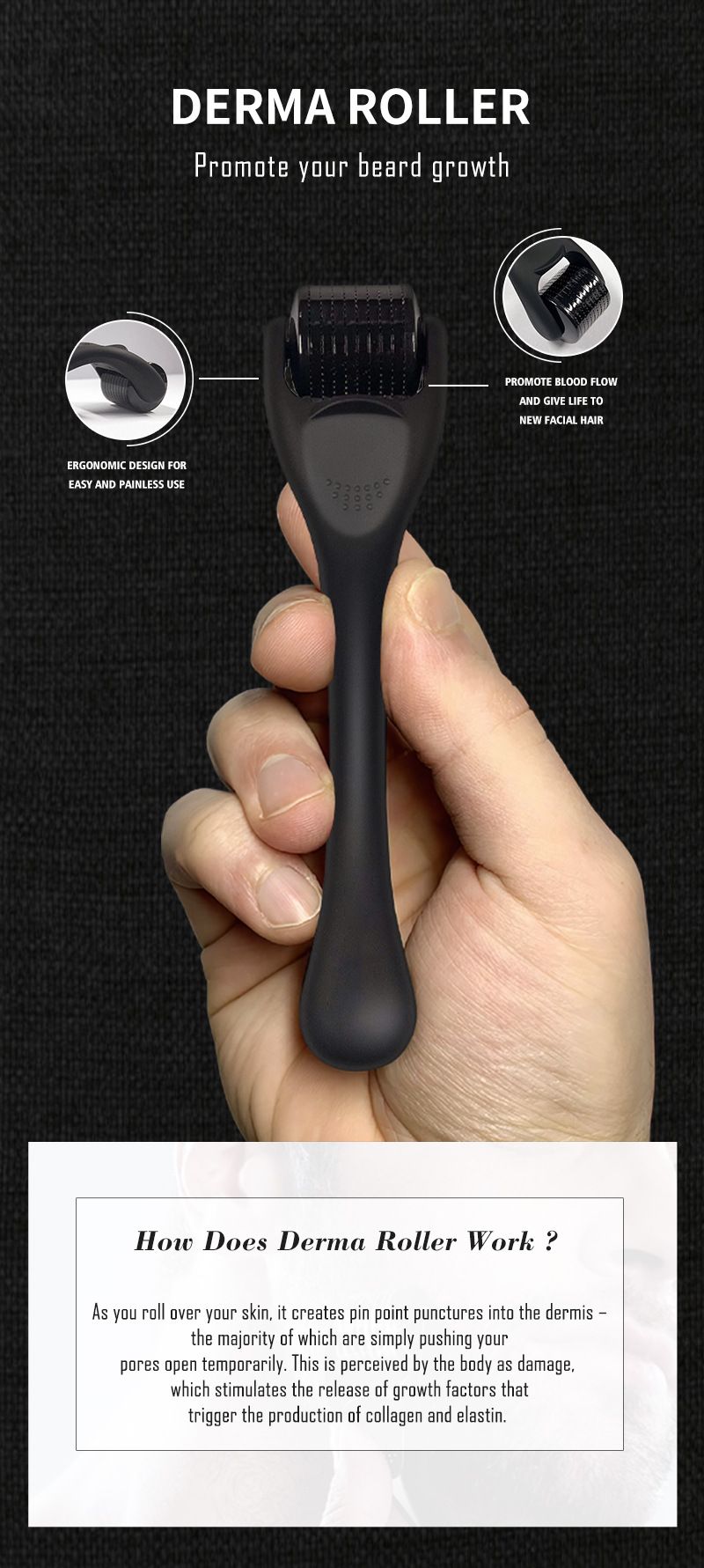 Men beard growth thick essential oil real man performance Beard Growth Oil Micro Needle Roller_voghion.com
