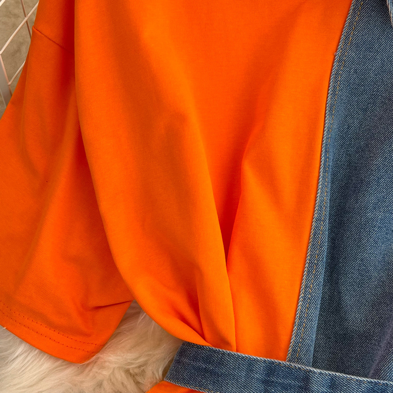 Taille Tailliert Rundhals Color Block Jeanshemd Chic Casual Mittellang_voghion.com
