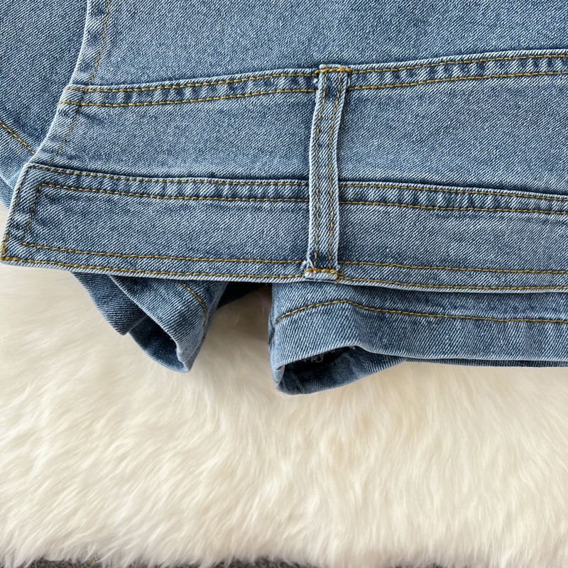 Damenbekleidung, lockerer BF, hohe Taille, kurze Jeansjacke, zweiteiliger Anzug, hohe Taille, schmaler Rock, Hose_voghion.com