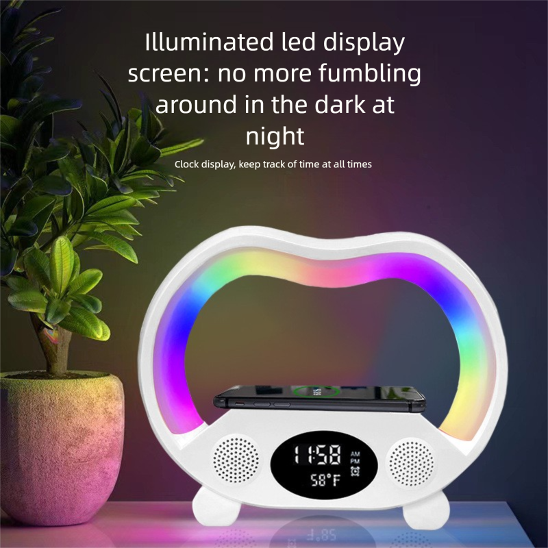 Desktop Ornament Table Lamp Bluetooth Speaker Alarm Clock Temperature Multi-Function Charger Wireless Fast Charging_voghion.com