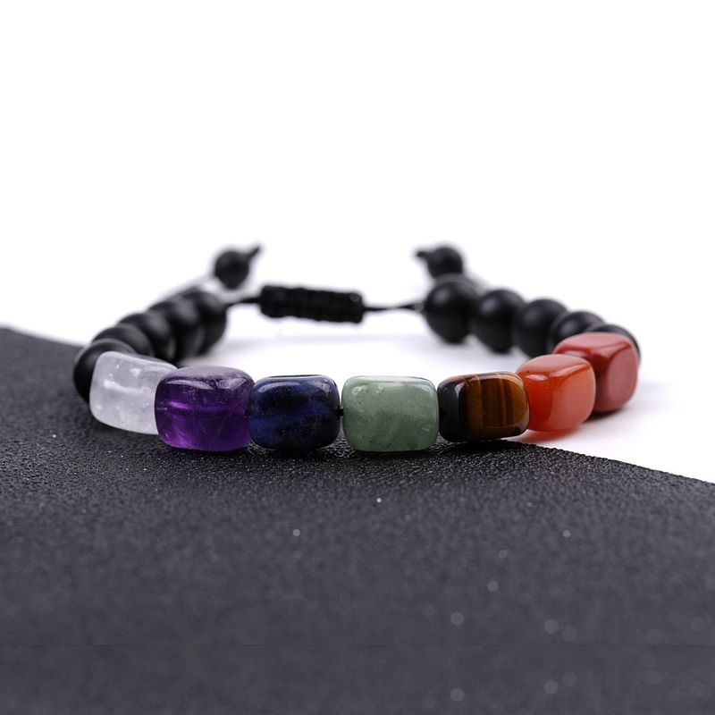 Bracelet tressé fait main en pierres précieuses : agate, pin blanc, calcédoine, magnétite et pierre volcanique (bijoux en cristal énergétique)_voghion.com