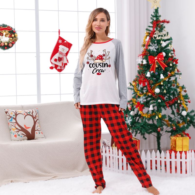 Traje familiar de Navidad, ropa familiar para el hogar, ropa navideña para el hogar, conjunto familiar, ropa para el hogar con estampado de retales a cuadros_voghion.com