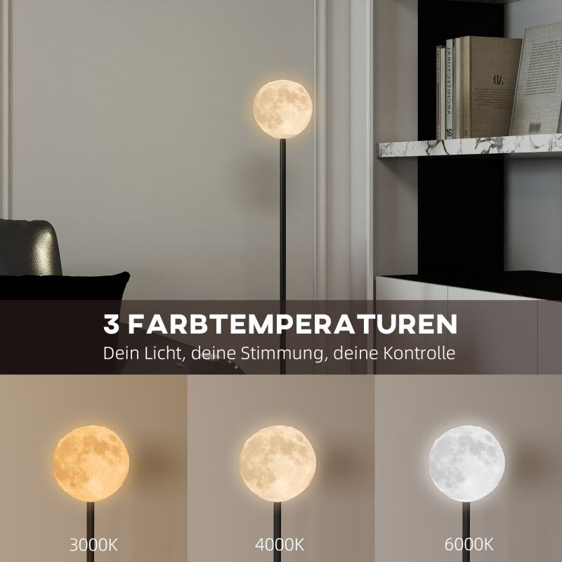 Stehlampe Mit Schirm In Mondoptik, Fußschalter, 3 Farbtemperaturen, Metall, Schwarz_voghion.com