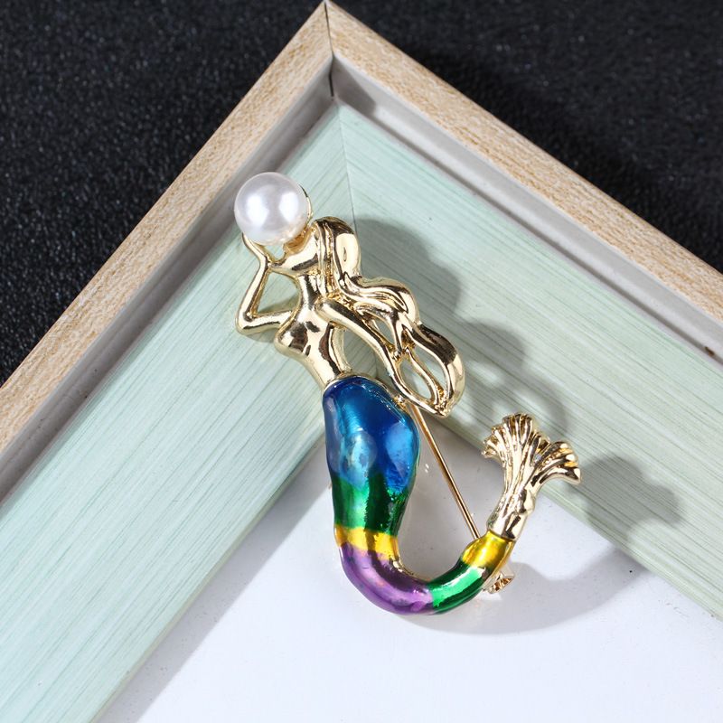 fashion personality painted oil drop mermaid corsage personality pearl pin buckle accessories brooch_voghion.com