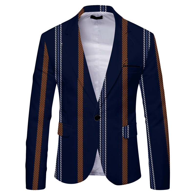 Nuova giacca casual stampata a righe a quadretti da uomo del 2023, abito slim fit alla moda britannica_voghion.com