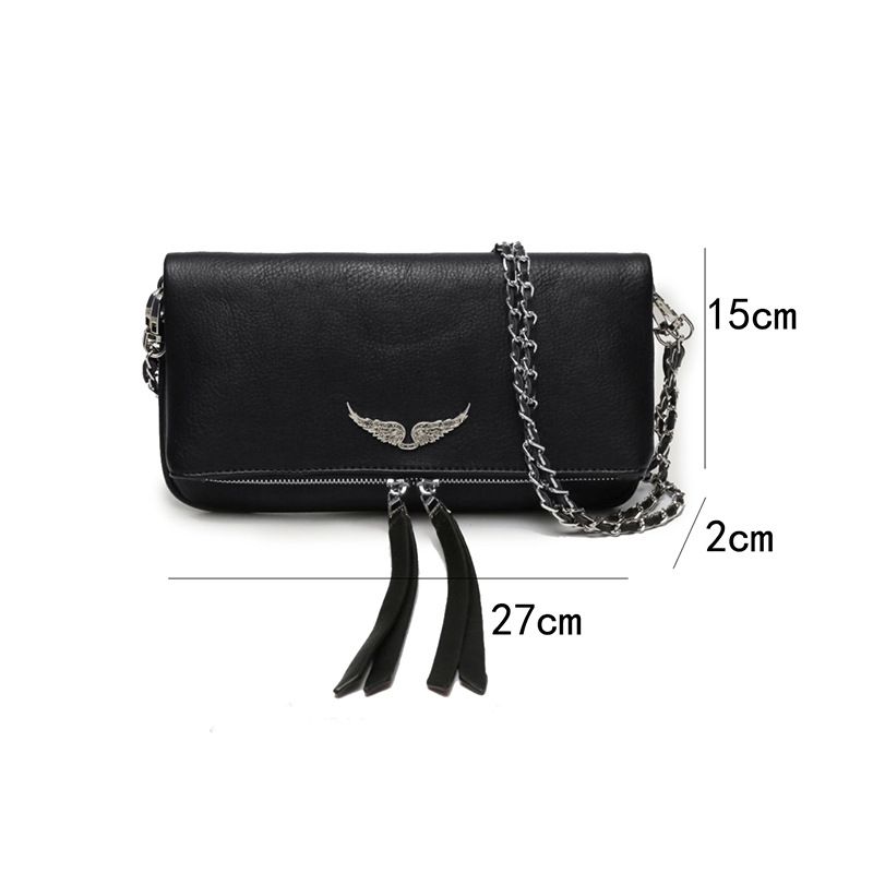 Umhängetasche, neu eingetroffene schwarze Umhängetasche mit Flügelkette für Damen, klassische und modische Damentasche zum Einkaufen._voghion.com
