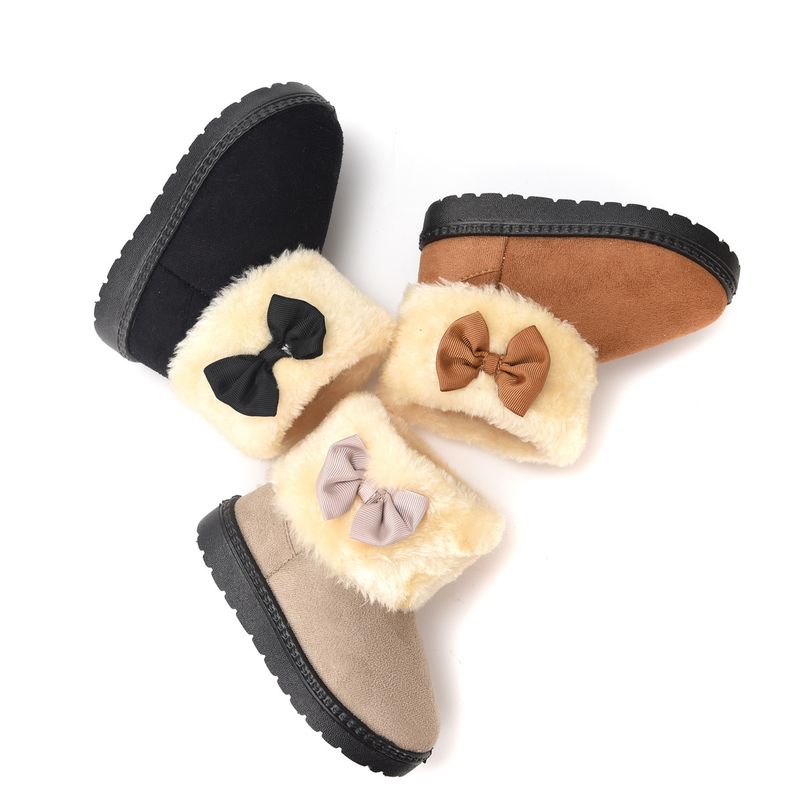 Winter-Schneestiefel für Kinder – warme, mit Fleece gefütterte, wasserdichte Schneestiefel für Jungen und Mädchen, rutschfeste Gummisohle, kuscheliges Obermaterial aus Wildleder (Schwarz, Beige, Braun)_voghion.com