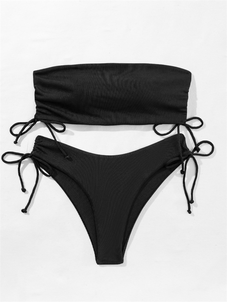 Damenbekleidung Split Tube Top Bikini Einfarbig Sexy Damen Badeanzug Mehrfarbig_voghion.com