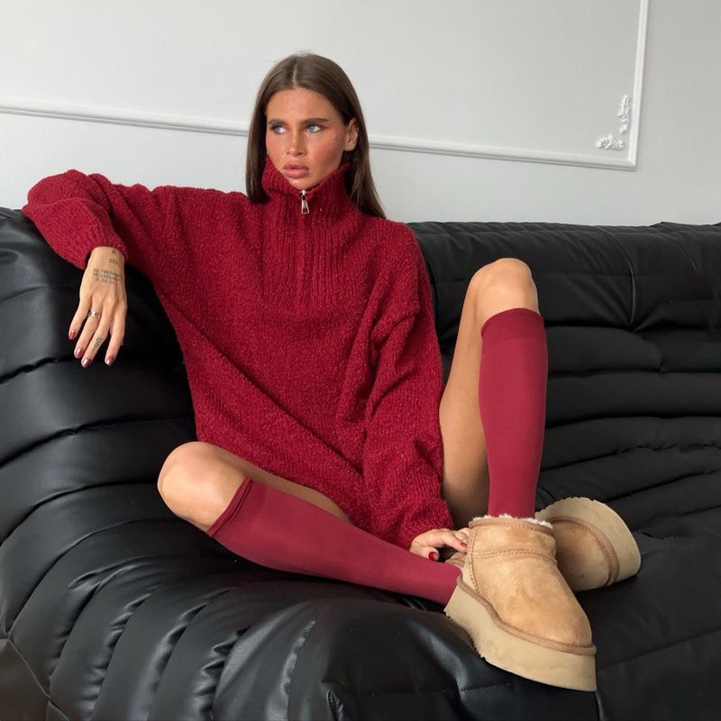 Damenbekleidung Rollkragenpullover mit Reißverschluss – Oversize-Strickpullover für Damen (S-L)_voghion.com