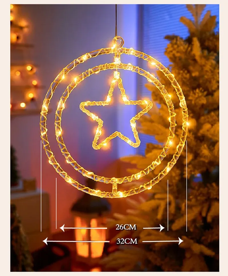 LED-Weihnachts-Hängelichter mit USB-Knopf, drehbar, Sternform, Heimdekoration, Christbaumschmuck, Partybeleuchtung_voghion.com