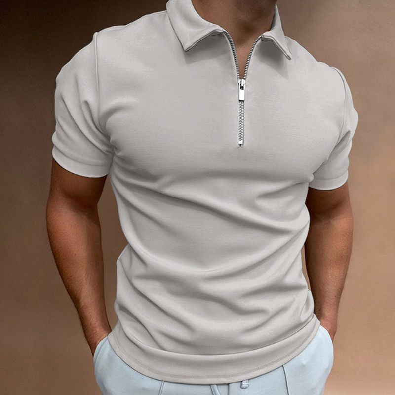 Maglietta polo a maniche corte con cerniera stampata in 3D da uomo 2024, tinta unita_voghion.com