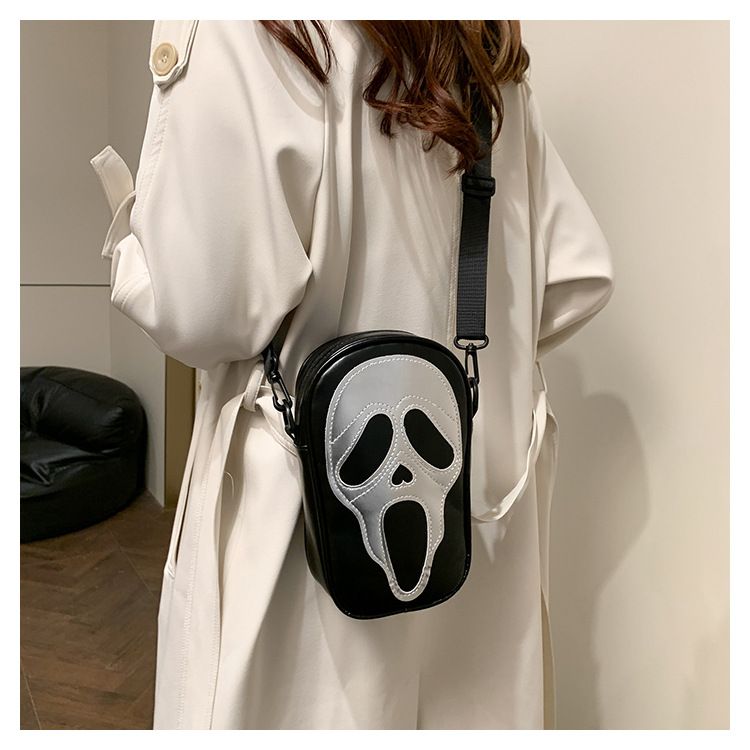 Funny Skull Crossbody Bag For Women - Gothic Halloween PU Shoulder Purse With Phone Pocket & Zipper Closure (Multiple Colors)_voghion.com