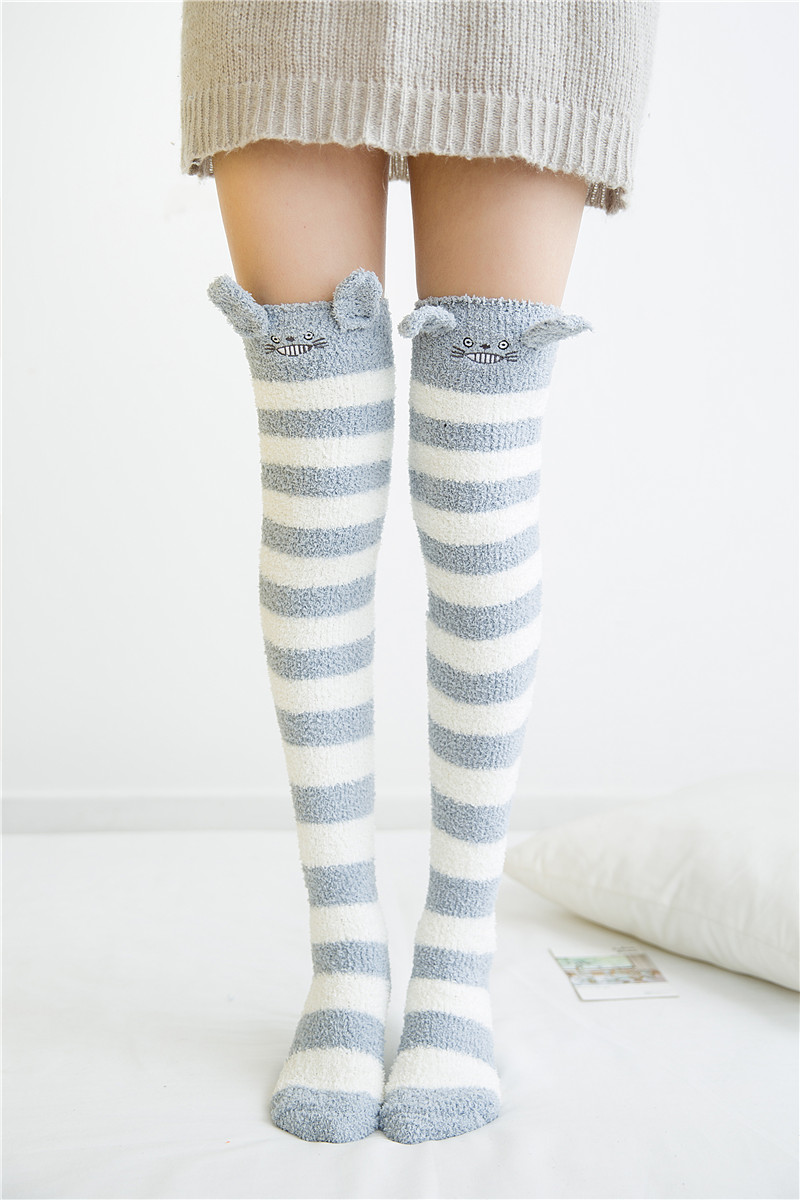 Japanescht Mori Meedchen Déiermodell Knéi Gestreift Séiss Kompressioun Hierscht Wanter Waarm Socken Kawaii Gemittlech Laang Oberschenkel Héich_voghion.com