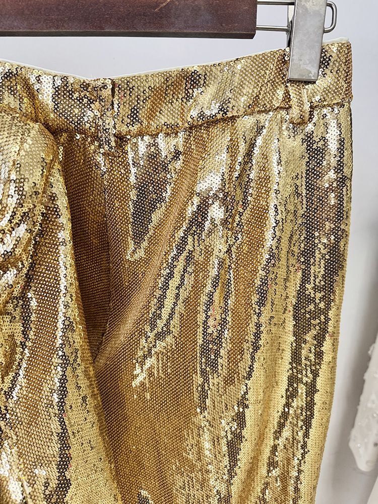 Damenbekleidung Mode Gold Pailletten Anzug Jacke Hose Anzug Zweiteiliger Anzug_voghion.com