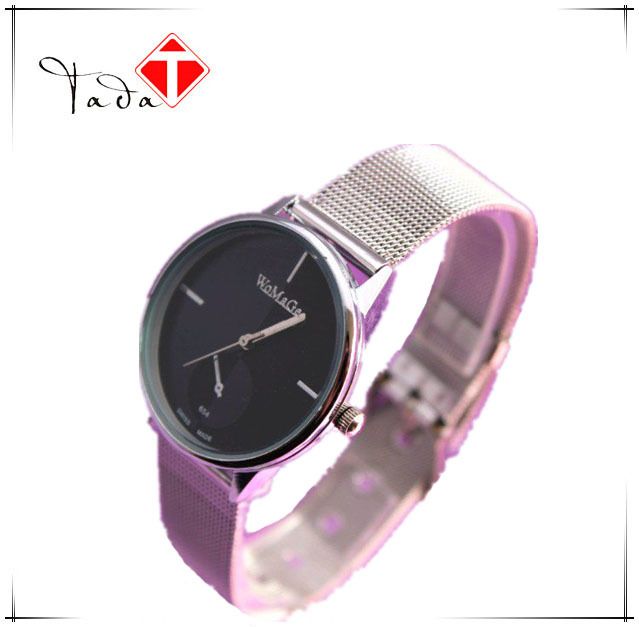 womage654 Large Dial Watch Steel Band Watch Couple Quartz Watch Unisex Mesh Band Watch_voghion.com