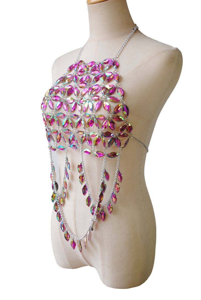 Corrente corporal feminina em acrílico na moda - Joia elegante para biquíni e praia, peça estilosa para usar em camadas em festas, férias e ocasiões especiais._voghion.com