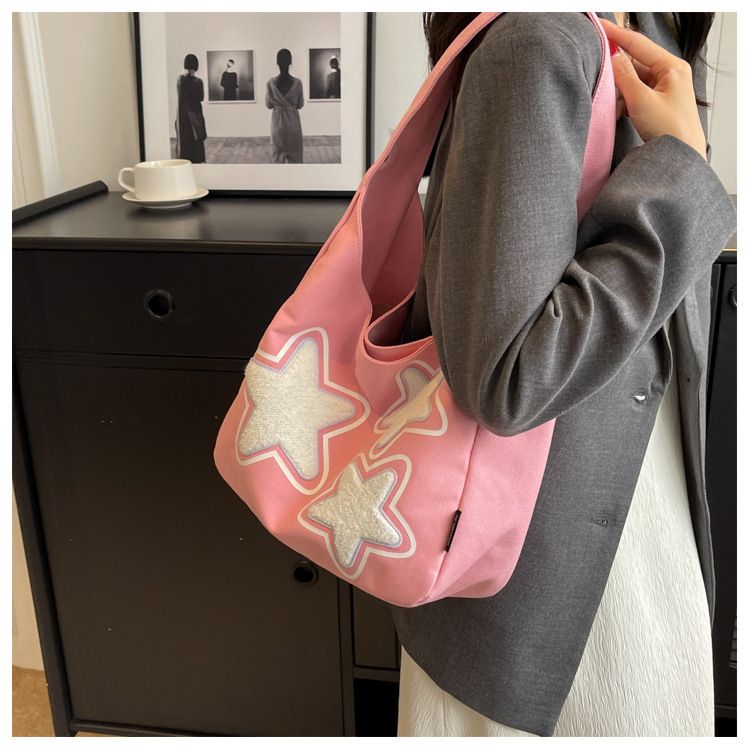 Star Pattern Women's Trendy One Shoulder Underarm Bag With Large Capacity And Versatile Student Commuting Tote Bag_voghion.com