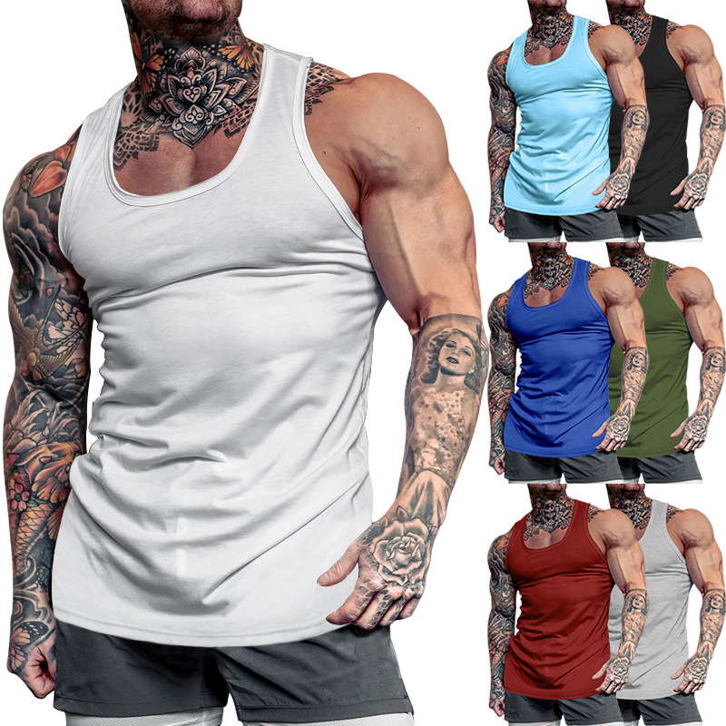 Grenzüberschreitender Außenhandel Herrenbekleidung Herren Tiefgraben Bodybuilding Fitness Weste Einfarbig Sommer Umfassendes Training Sportboden_voghion.com