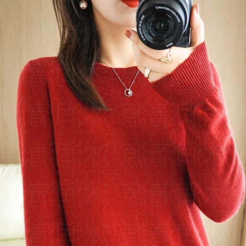 Herbst Winter Rundhals Langarm Pullover Strickkleidung Pullover Basisshirt Damen Top Style_voghion.com