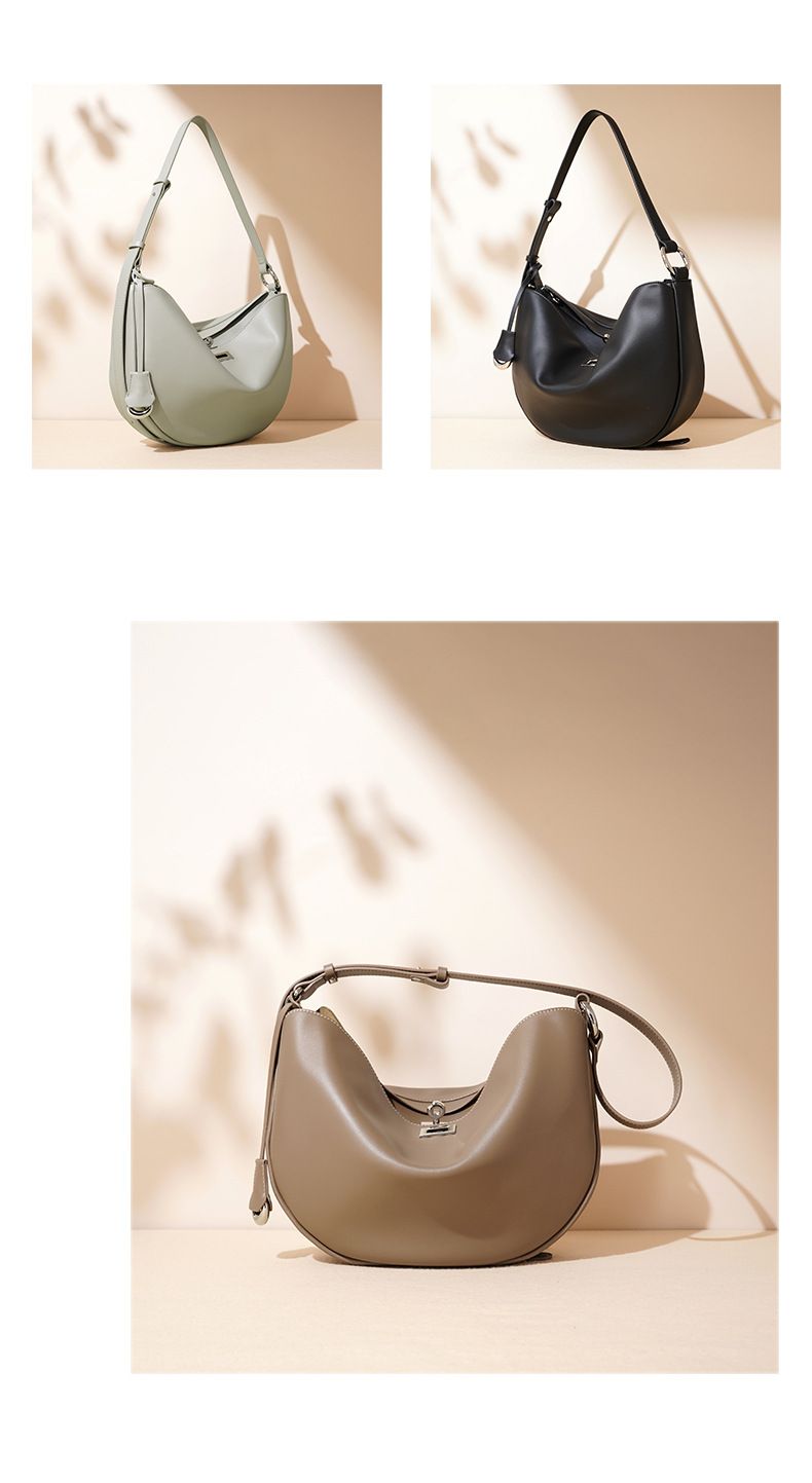 Sac à main Hobo en cuir véritable pour femme, design classique Crescent, grande capacité, bandoulière_voghion.com