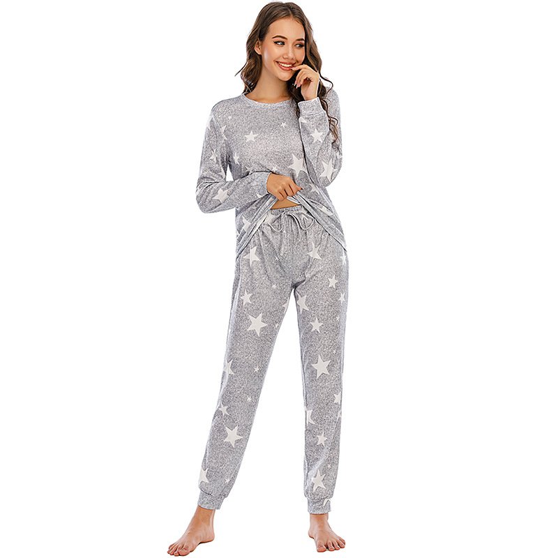 Pyjama étoile à cinq branches pour femmes, vêtements décontractés à manches longues pour dames, vêtements de maison, nouvelle collection_voghion.com
