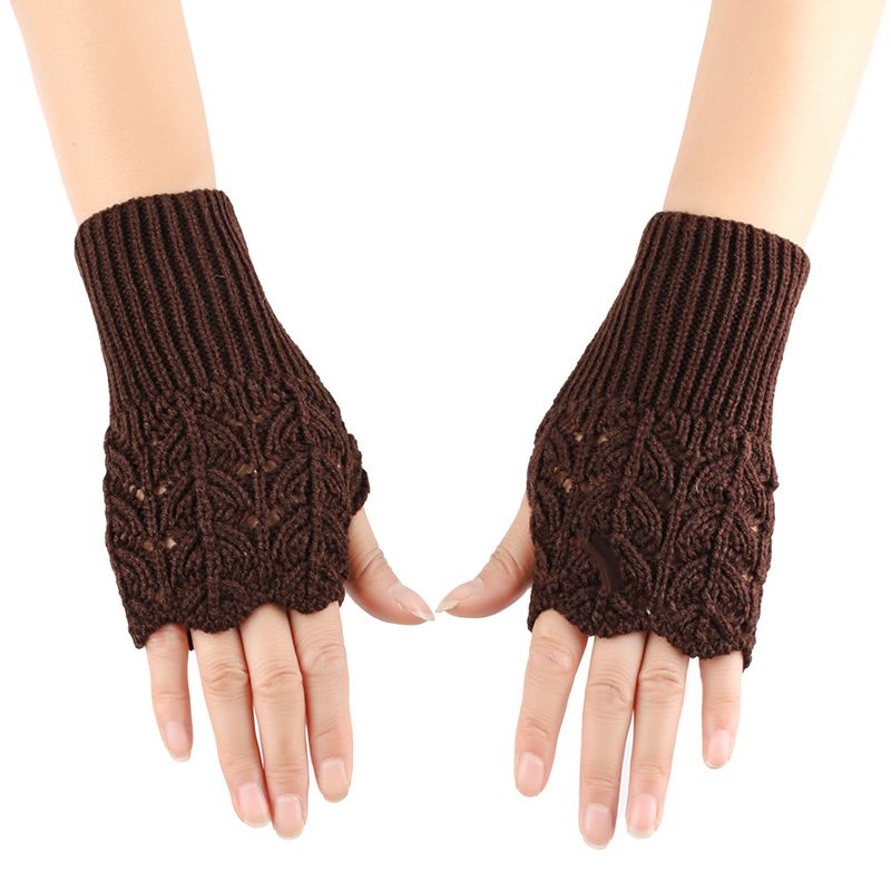 Heart-shaped Knitted Hollow Heart Design Autumn Winter Fingerless Arm Warmers Acrylic Gloves_voghion.com