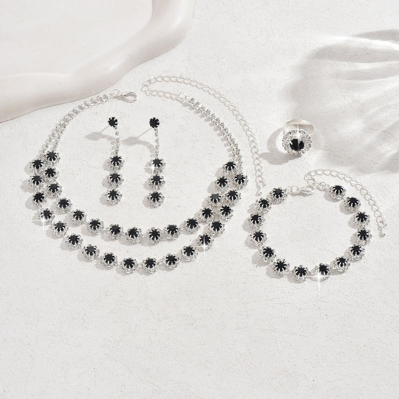 Conjunto de joyas para mujer, joyería de moda, venta al por mayor, accesorios de boda, conjunto de collar y pendientes de diamantes con girasol de doble capa, joyería_voghion.com