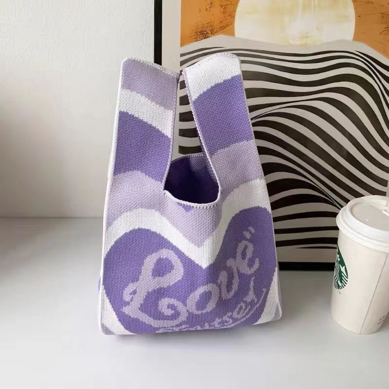 Knitted Handbag For Women New Tote Cute Korean And Japanese Style Versatile Office Lunch Ladies Handheld Shoulder Bag_voghion.com