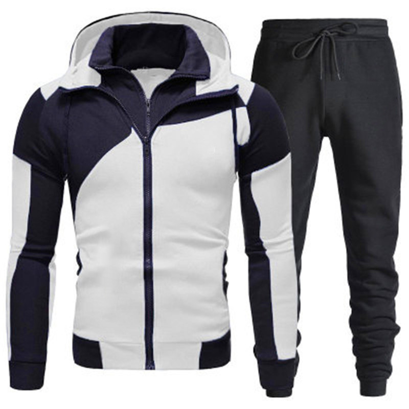 Personalized Shirt Double Zipper Splice Slim Fit Hooded Cardigan Men's Sweater Set_voghion.com