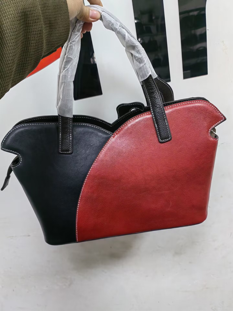 Handmade genuine leather women's handbag, casual large bag, fashionable embossed top layer cowhide single shoulder_voghion.com