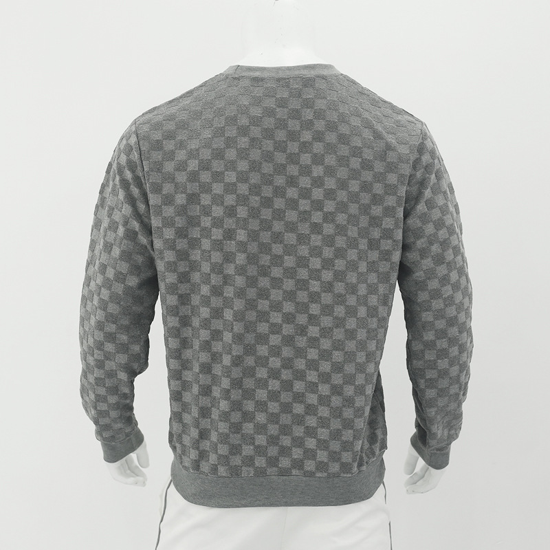 2024 Spring and Autumn New Men's Jacquard Checkerboard Bottom Shirt Round Neck Casual Long sleeved Sweater_voghion.com