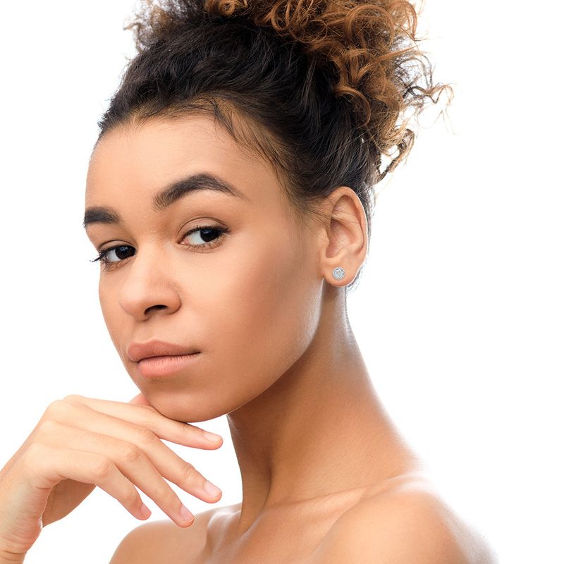 14K White Gold 1.0 Cttw Brilliant-Cut Diamond Halo-Style Cluster Round Button Stud Earrings (H-I Color, I1-I2 Clarity)_voghion.com