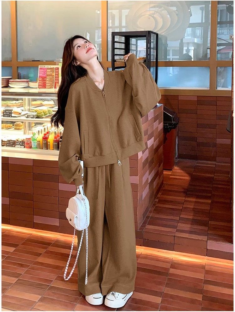 Survêtement deux pièces pour femme, grande taille, extra large, 150 kg, mode, polyvalent, rouge angora, automne, style paresseux, ensemble 2_voghion.com