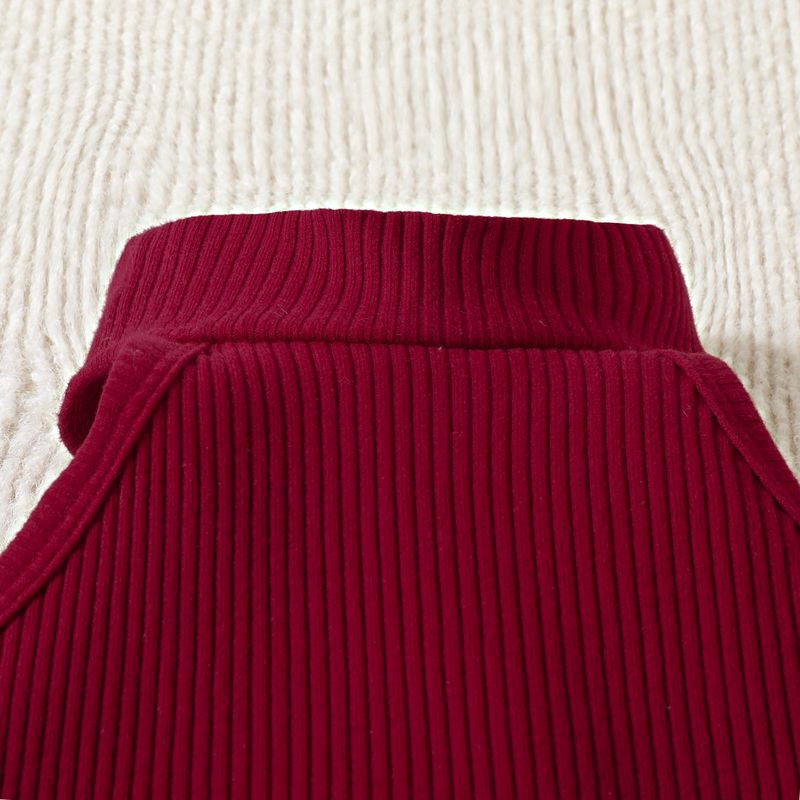 Summer Girls' Standing Neck Pit Striped Sleeveless Top PU Leather Shorts Set_voghion.com