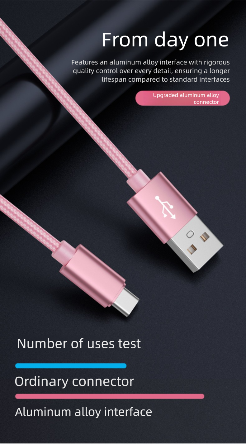 Nylon Data Compatible With IPhone Android USB Fast Charging Cable_voghion.com