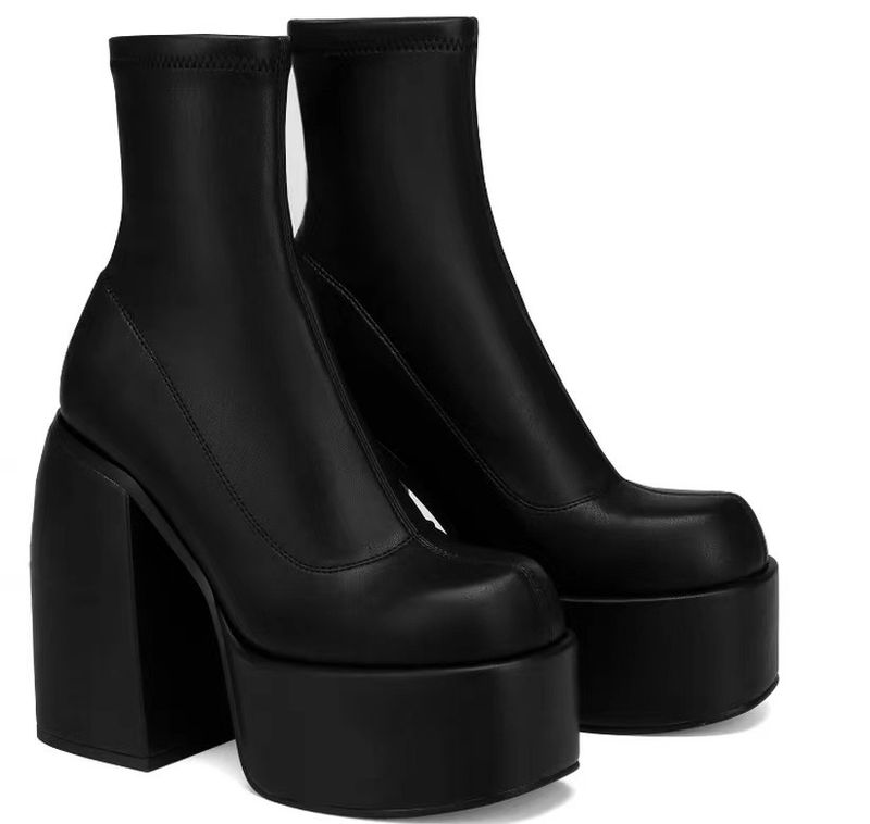 Cowboy booties Women's waterproof platform high heels fashion platform boots_voghion.com