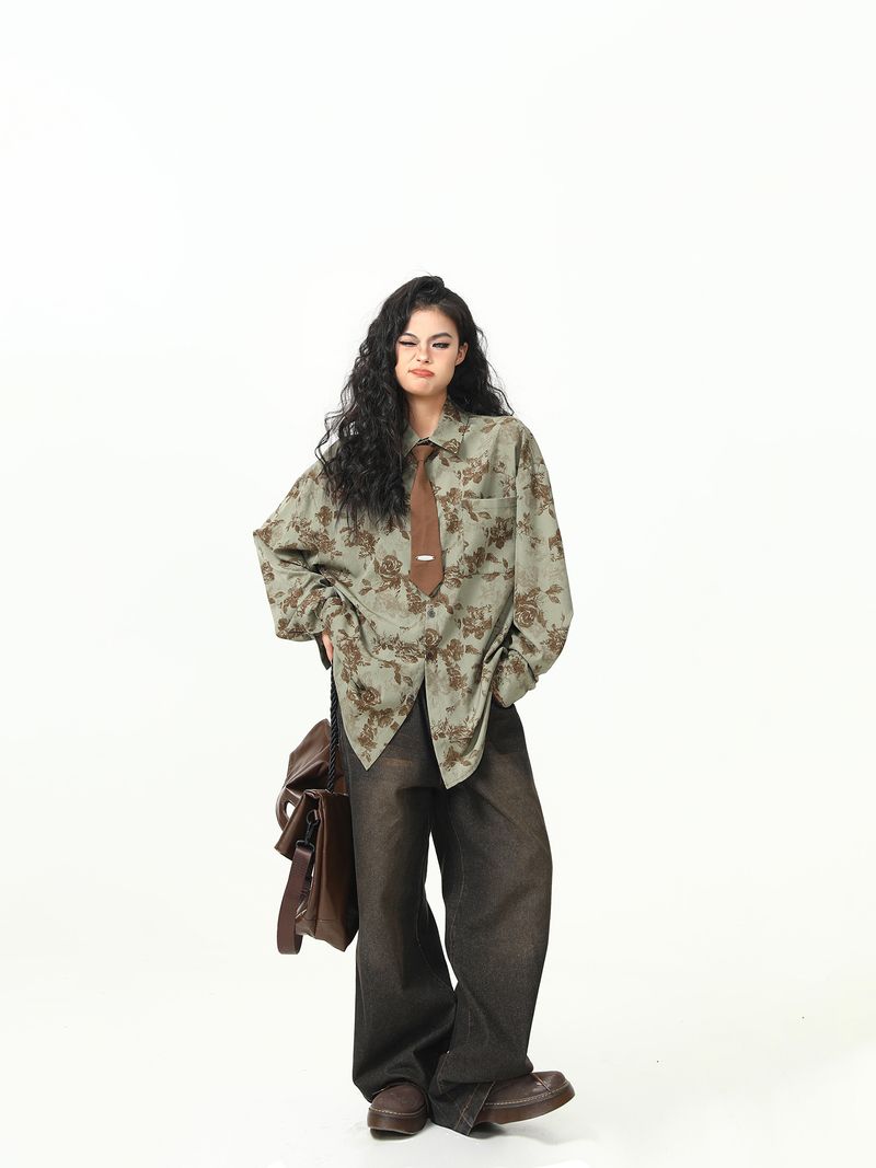Camicia estiva ampia e alla moda in stile americano, a maniche corte, stile vintage floreale, stile Wild Azi, per donna_voghion.com