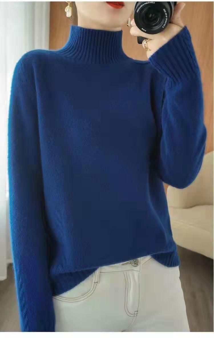 【 Cashmere Family 】 Autumn and winter pullover semi high neck short wool base women's thick knit sweater inner layer_voghion.com
