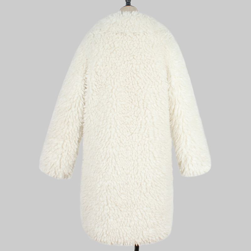 Damenbekleidung Herbst und Winter Kunstpelz Plüsch Revers Warmer langer Mantel_voghion.com