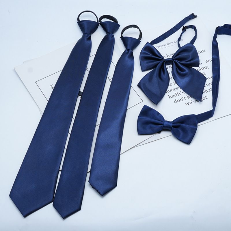 Cravatta da uomo formale coreana britannica blu navy con cerniera senza nodo, 8 cm, 5 cm, da indossare professionalmente, da donna, stile corto_voghion.com