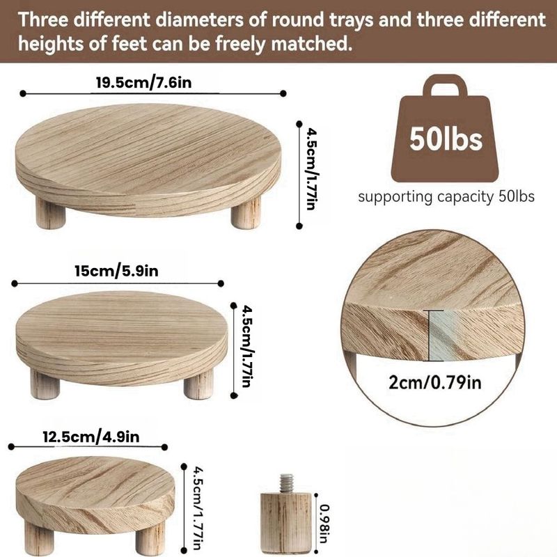 Round Solid Wood Flower Pot Stand Bathroom Toiletries Tray Wooden Storage Ornament_voghion.com
