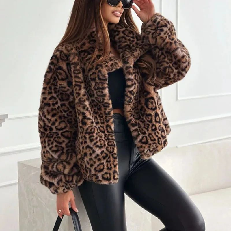 Cappotto corto effetto pelliccia con stampa leopardata da donna ZA Style_voghion.com