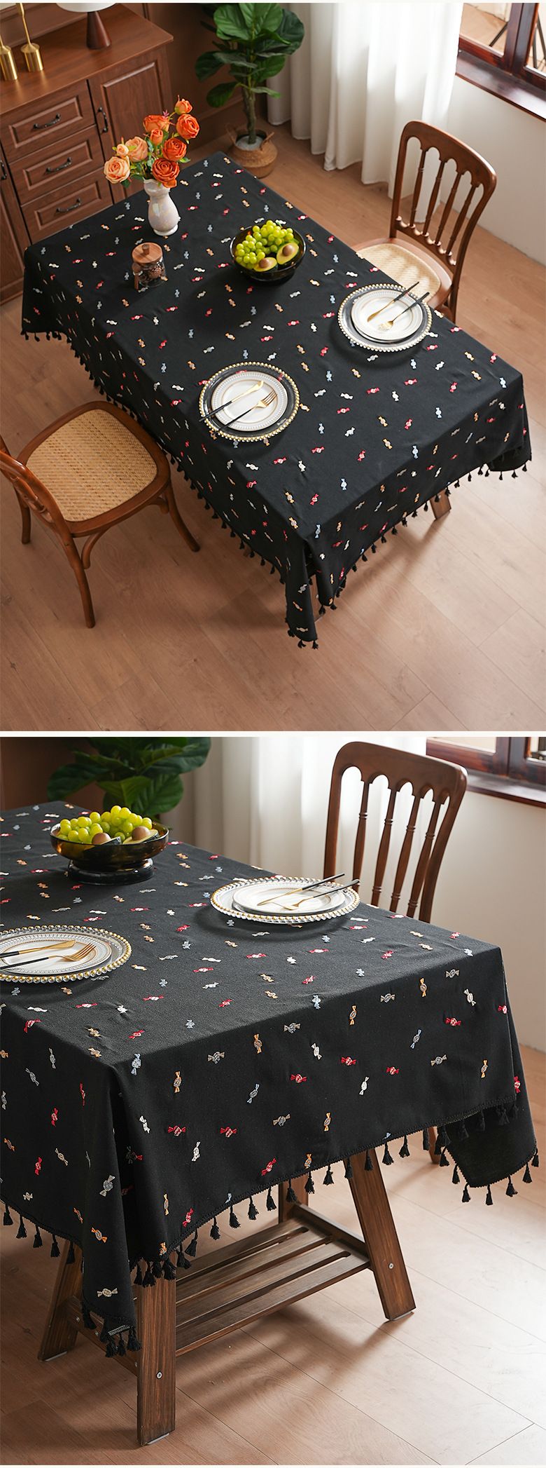 Tovaglia 100% lino – Disegni di caramelle e Natale, copertura rettangolare antipolvere per tavolo da pranzo, tavolino (150x100 cm/150x260 cm)_voghion.com