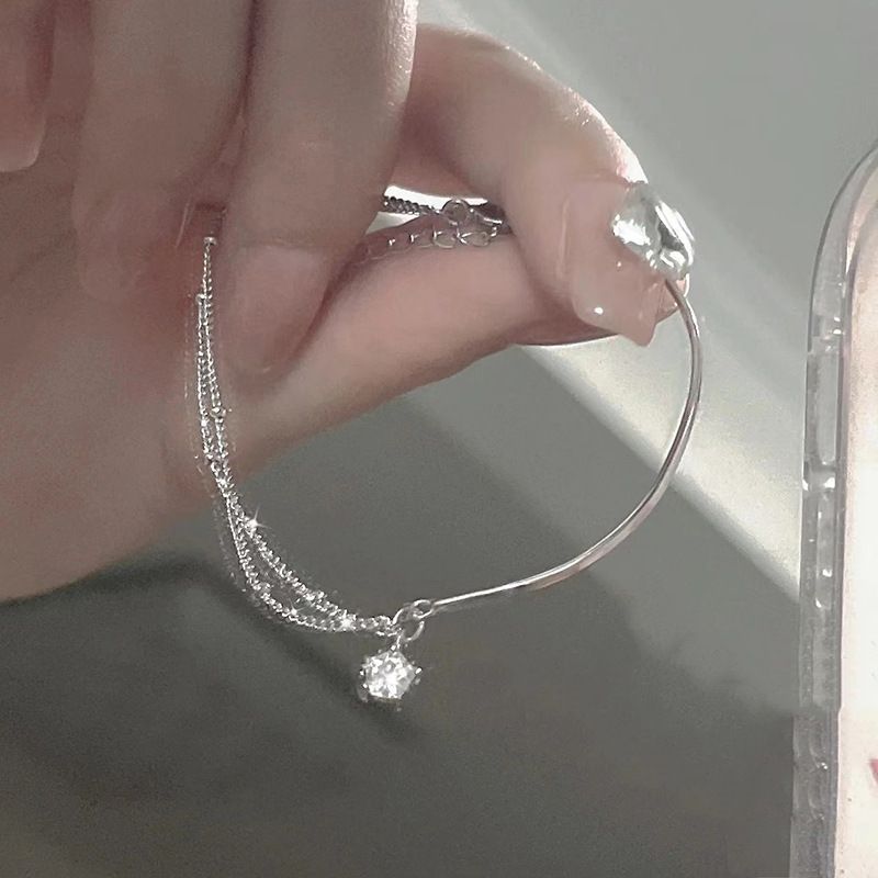 999 Sterling Stärearmband fir Fraen, Duebelschicht Liicht Luxus, Villsäiteg, Nisch, High-End Gefill, Ins Stil Sëlwer_voghion.com