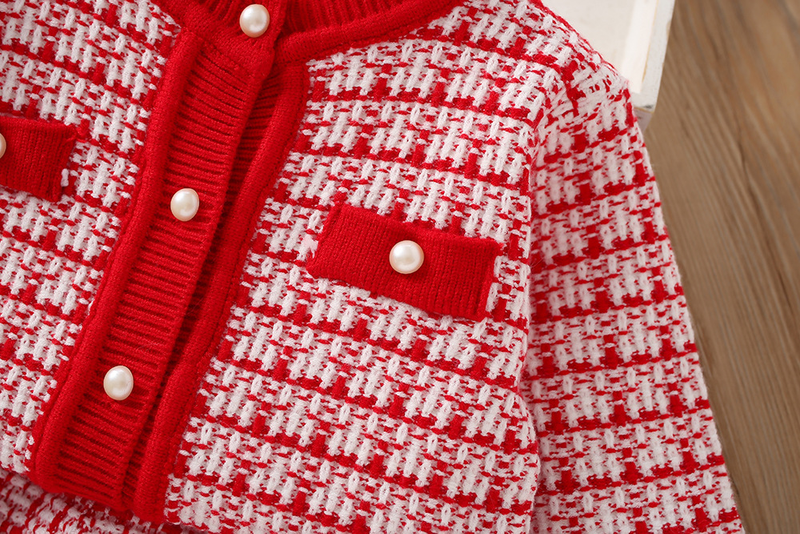 Girls' Sweater Set Foreign Style Small Fragrance Children's Clothing Red Knit Children Fashion Two-piece Set_voghion.com