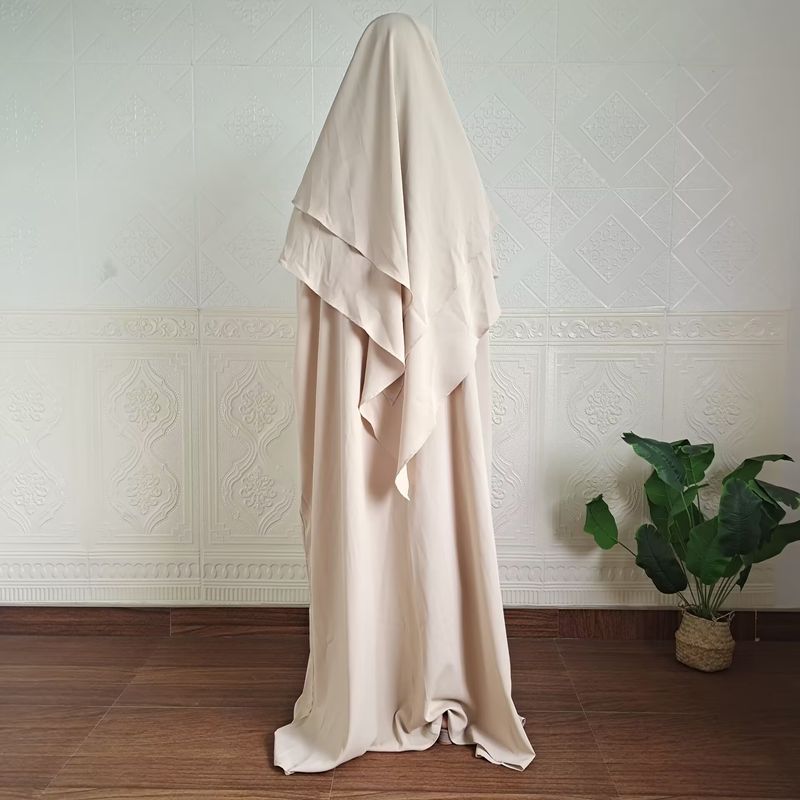 Vestido de dos piezas con hiyab, holgado, con mangas murciélago y color liso para mujer de Dubái, P105_voghion.com